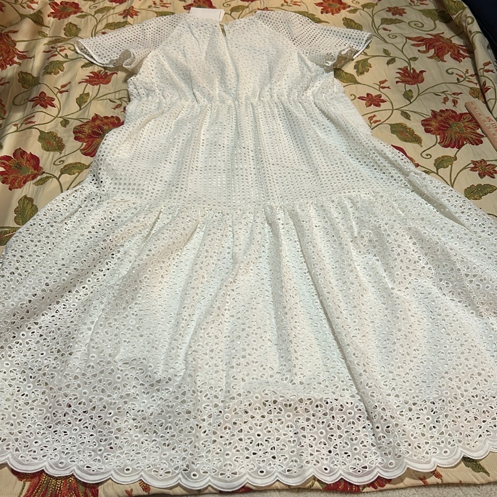 Diane Von Furstenberg Ivory Eyelet Midi Dress L NWT - Picture 9 of 14